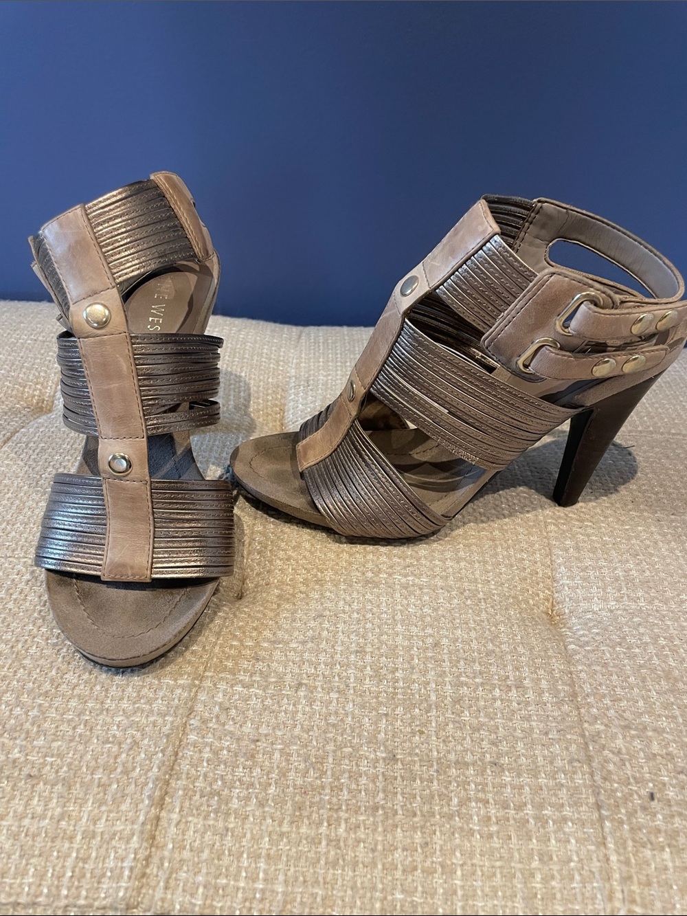 Nine West Taupe Strappy High Heel Sandals